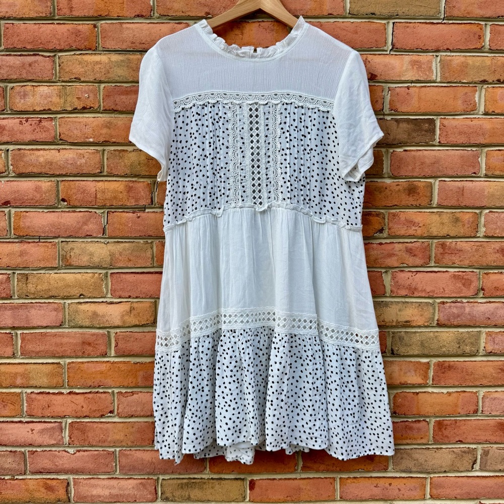 Entro White and Black Dotted Mini Dress